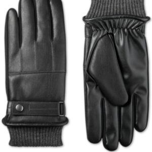 Isotoner Signature Faux-Leather Knit-Cuff Gloves
